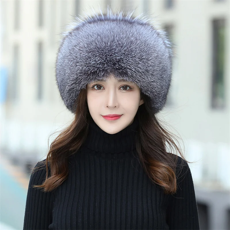 Kadın Tilki Kürk Şapka 2022 Yeni Tilki Kürk Rüzgar Geçirmez Sıcak Earmuffs Kış Şapka kadın Kürk Şapka Rus Şapka Görüntü 5