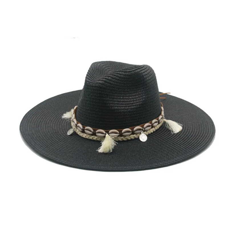 Panama şapkası Kadın Erkek bant kemer Batı Kovboy Hasır Şapkalar Büyük Ağız 11 cm Güneş Koruma Plaj Hasır Kadın Şapka Sombreros De Mujer Görüntü 4