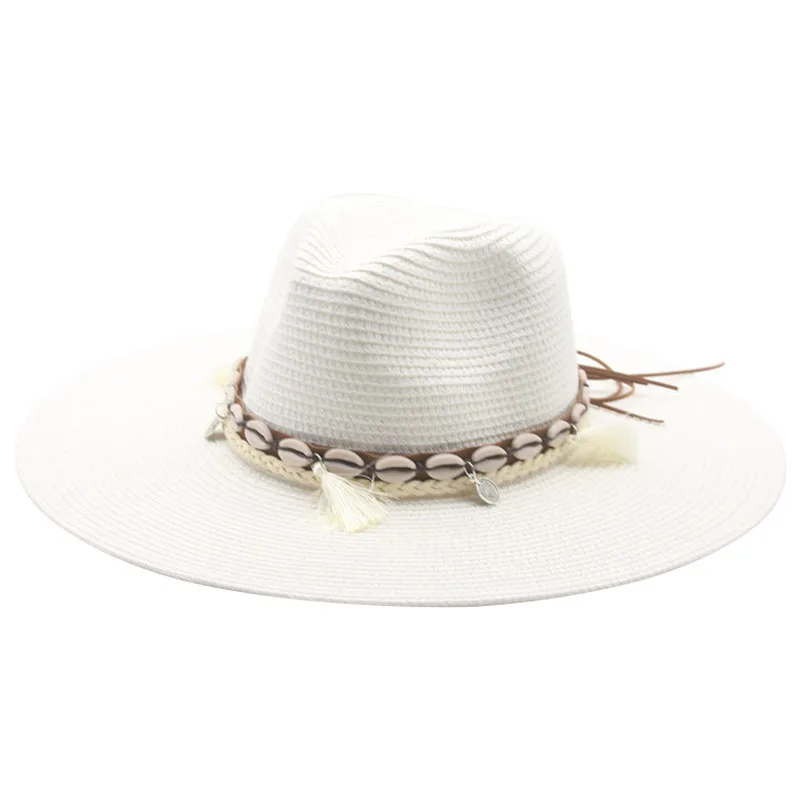 Panama şapkası Kadın Erkek bant kemer Batı Kovboy Hasır Şapkalar Büyük Ağız 11 cm Güneş Koruma Plaj Hasır Kadın Şapka Sombreros De Mujer Görüntü 5