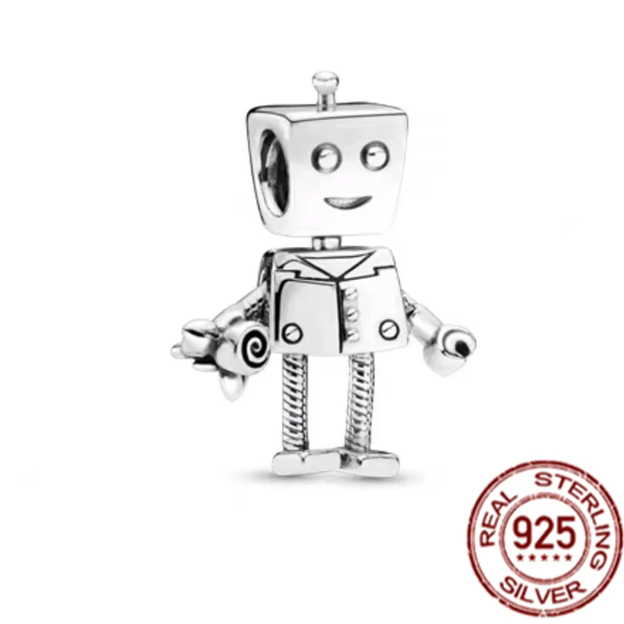Dostluk Robot & Pavé Dangle Dangle Charms 925 Gümüş Boncuk Fit Orijinal Pandora Bilezik DIY Kadınlar Güzel Takı Hediye Görüntü 1