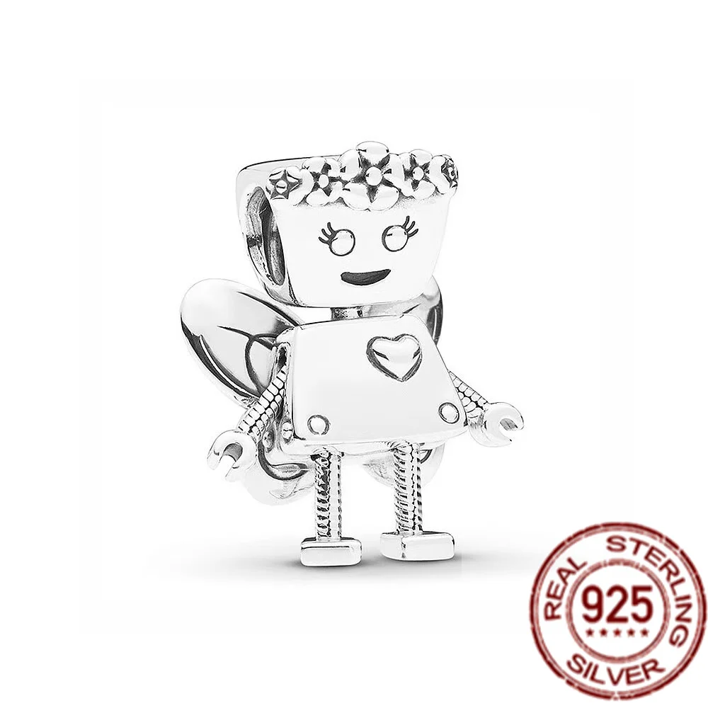 Dostluk Robot & Pavé Dangle Dangle Charms 925 Gümüş Boncuk Fit Orijinal Pandora Bilezik DIY Kadınlar Güzel Takı Hediye Görüntü 2