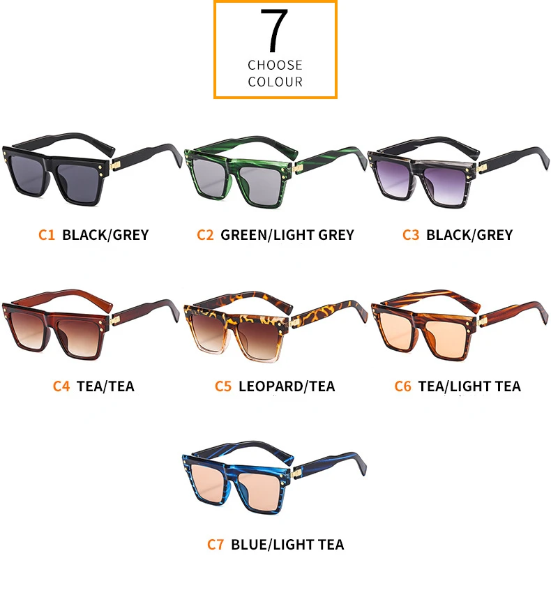 Vintage Kare Güneş Gözlüğü Kadın Moda Marka Tasarımcısı Renkli Desen Shades UV400 Gri Çay Degrade Erkekler güneş gözlüğü Görüntü 4