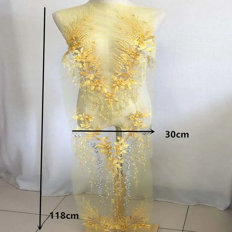 120 * 30CM 3D Çiçekler Giyim Yama, Dantel Ağır Boncuklu Nakış Yamalar Taklidi Vücut Aplike Kristal düğün elbisesi Görüntü 1