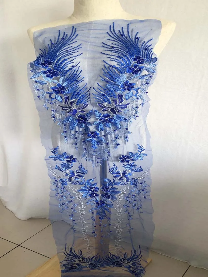 120 * 30CM 3D Çiçekler Giyim Yama, Dantel Ağır Boncuklu Nakış Yamalar Taklidi Vücut Aplike Kristal düğün elbisesi Görüntü 2