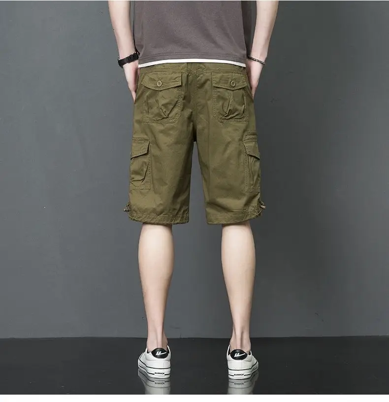 Yaz Uzun Uzunluk Kargo Şort Erkekler Tulum Pamuk Çok Cep kapri pantolonlar Pantolon Taktik Askeri Şort Artı Boyutu 5XL Görüntü 5