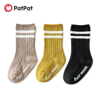 PatPat Yeni Varış Bahar ve Sonbahar 3-pack Bebek Yürüyor Çizgili spor çoraplar Bebek ve Çocuk Aksesuarları