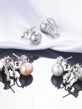 Klasik 925 Ayar Gümüş Tatlısu Inci Omega Küpe Kakma Kübik Zirkonya Takı Hediye Kadın ve Kız ıçin Basit Tasarım