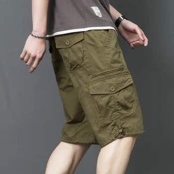 Yaz Uzun Uzunluk Kargo Şort Erkekler Tulum Pamuk Çok Cep kapri pantolonlar Pantolon Taktik Askeri Şort Artı Boyutu 5XL