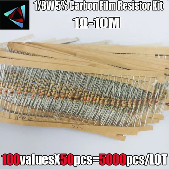 1/8W 5 % 1R~1M 100Valuesx50Pcs=5000 Adet 0.125 W Karbon film rezistans Çeşitli Kiti
