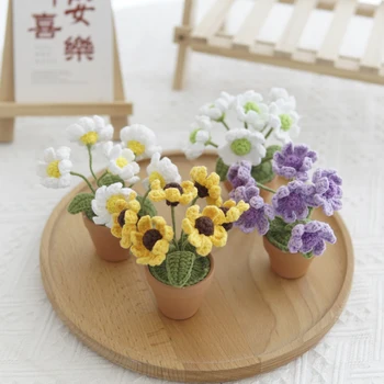 Yapay Sahte Çiçekler Duvar Ev Dekor Bahçe Parti yemek masası Süslemeleri Düğün İçin El Yapımı Örgü El Sanatları Papatya Bonsai
