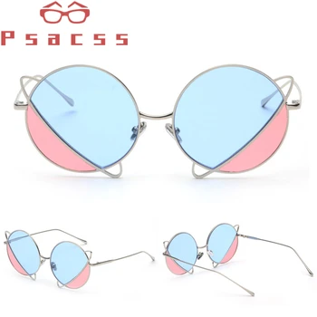 Psacss Yuvarlak moda güneş gözlükleri Kadın Erkek Yüksek Kaliteli Metal Çerçeve Marka Tasarımcı güneş gözlüğü Sürüş Balıkçılık Shades UV400