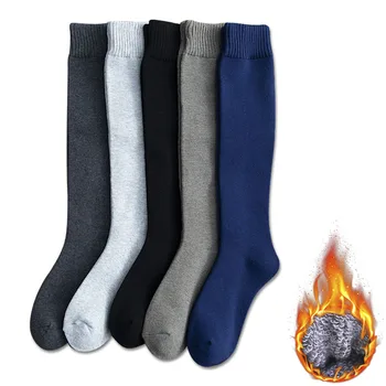 Urgot 5 çift / grup erkek Uzun Tüp Havlu Çorap Pamuk Kalınlaşmış Çorap Kış Artı Kadife Sıcak Diz Çorap Erkekler Yüksek Tüp Çekme Meias
