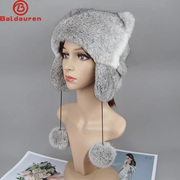 2022 Kış Tavşan Kürk Şapka Kadınlar Şık Sıcak Kalın Klasik Sıcak Kasketleri Yumuşak Kabarık Kürklü Kap Kar Açık Hakiki Gerçek Kürk Şapka 1