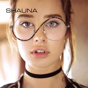 SHAUNA Retro Yarı Çerçevesiz Yuvarlak Kadınlar Metal Gözlük Çerçevesi Moda Erkekler Optik Şeffaf Anti mavi ışık gözlük çerçeveleri