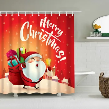 Merry Christmas Noel Baba Noel Hediyesi Banyo Perdeleri Duş Perdesi Banyo Kumaş Su Geçirmez Polyester banyo perdesi