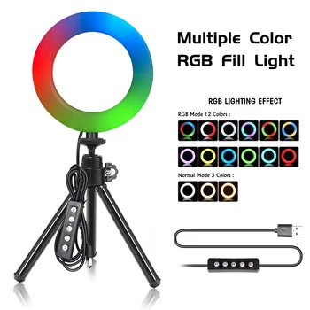 6 inç Selfie RGB LED halka ışık 3000-6500K ile tripod standı için Canlı Akış / Makyaj / YouTube / Fotoğraf / Video Kayıt