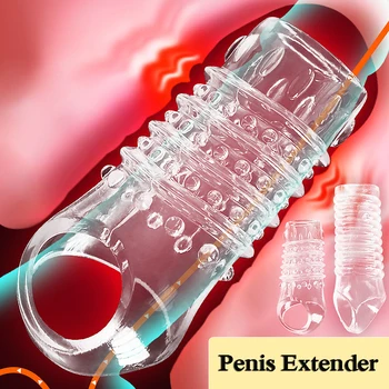 Şeffaf / Siyah Penis Extender Kollu Kullanımlık Prezervatif Penis Yüzükler Büyütme Artırıcı Gecikme Boşalma Seks Oyuncakları Erkekler için 1