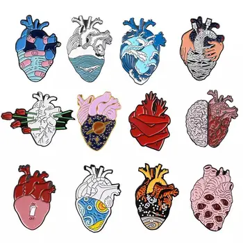 19 stil Anatomik Kalp Emaye Pimleri Tıbbi Anatomi Broş Nöroloji Doktor ve Hemşire için Yaka Pin Çanta Rozeti Hediyeler