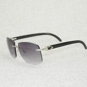 Vintage Doğal Manda Boynuzu Boy Güneş Gözlüğü Erkekler Ahşap Shades Çerçevesiz Gözlük Sürüş için Açık Ulosculos Gafas Aksesuarları