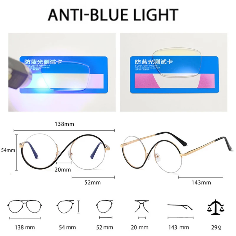 SHAUNA Retro Yarı Çerçevesiz Yuvarlak Kadınlar Metal Gözlük Çerçevesi Moda Erkekler Optik Şeffaf Anti mavi ışık gözlük çerçeveleri Görüntü 3