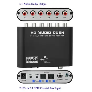 5.1 AC3 DTS Dijital Audio Rush Dekoder Koaksiyel RCA HD Ses Güçlü Hareketlilik Dönüştürücü Konak Güç Kaynağı Optik Kablo 2
