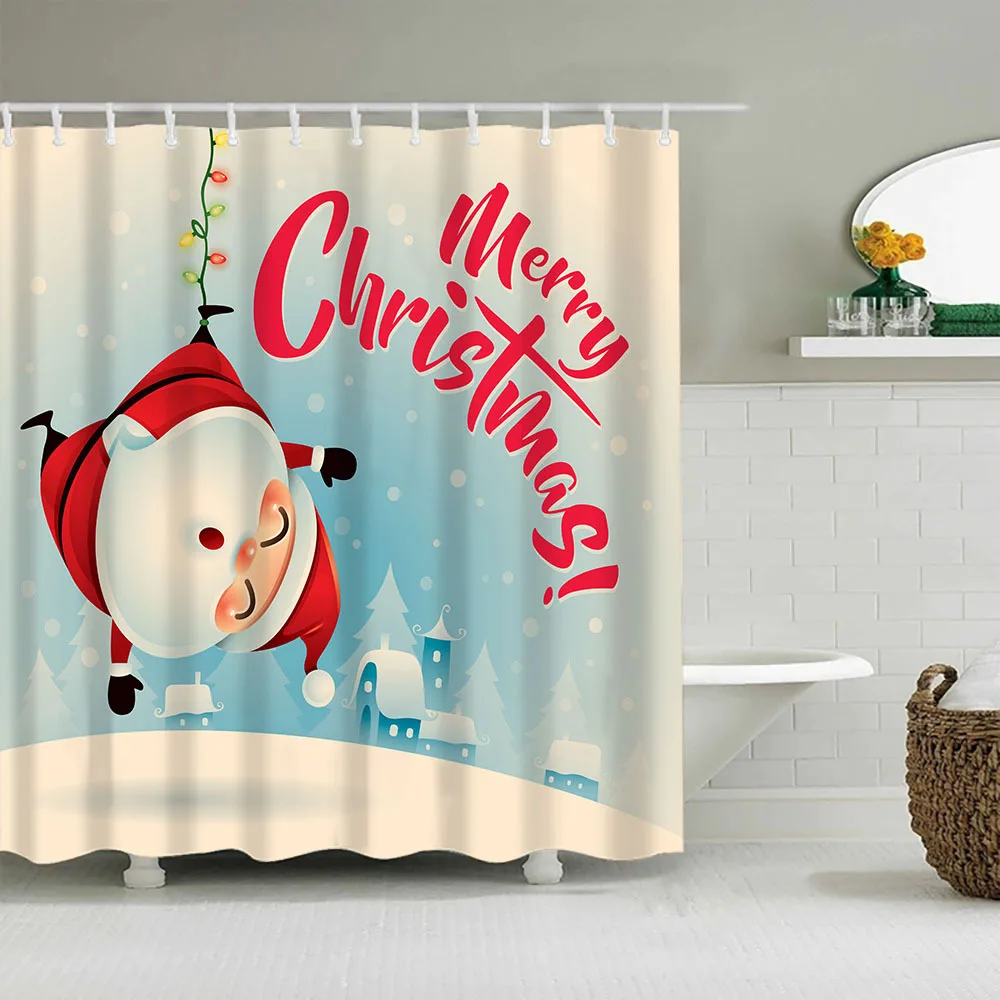 Merry Christmas Noel Baba Noel Hediyesi Banyo Perdeleri Duş Perdesi Banyo Kumaş Su Geçirmez Polyester banyo perdesi Görüntü 3