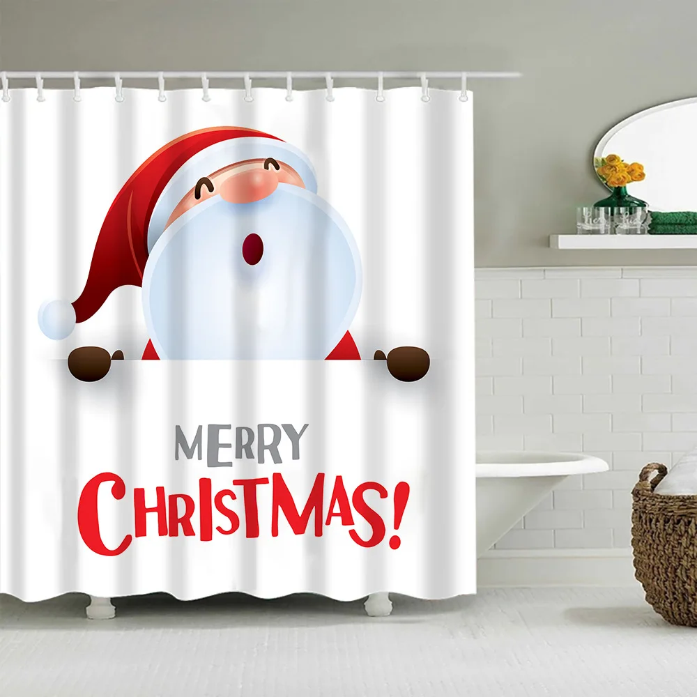 Merry Christmas Noel Baba Noel Hediyesi Banyo Perdeleri Duş Perdesi Banyo Kumaş Su Geçirmez Polyester banyo perdesi Görüntü 4