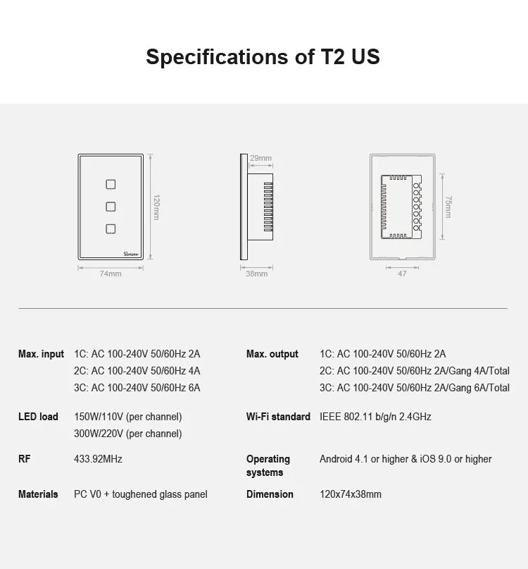 Sonoff TX T2 T3 ABD akıllı WiFi RF 433 / APP / dokunmatik kontrol duvar ışık anahtarı 1 /2 /3 Çete Duvar Dokunmatik Anahtarı Akıllı Ev Kontrollü Görüntü 1