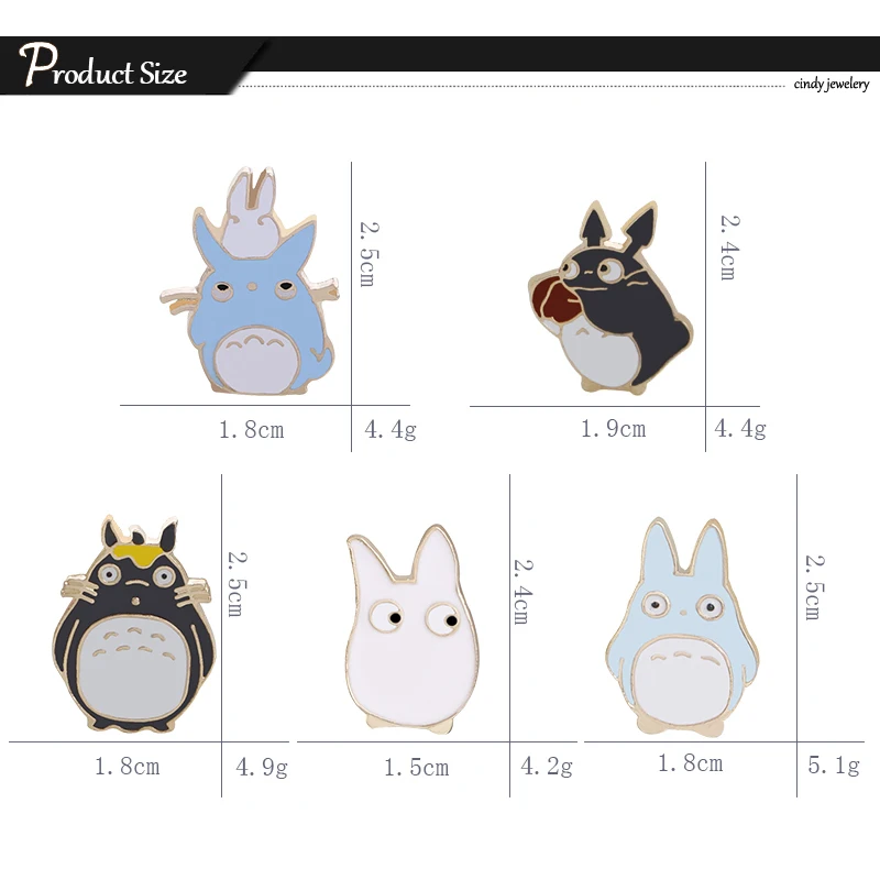 5 adet / takım Japonya Anime Totoro Broş Çocuklar Karikatür Emaye Pin Kadın Moda Broş Metal Rozet Toka Pimleri Erkekler Takı Hediyeler için Görüntü 4