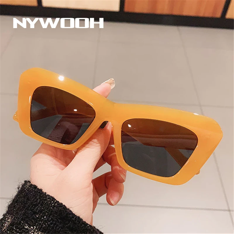 NYWOOH Fashinable Kadın Güneş Gözlüğü Kedi Göz güneş gözlüğü Trend Jöle Renk Gözlük Vintage Üçgen Sunglass Marka Tasarım Görüntü 2