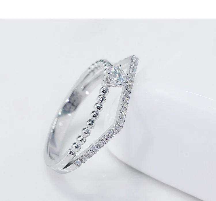 925 Gümüş Yüzük Kadınlar için Basit Tasarım Çift İstiflenebilir moda takı Gelin Setleri Düğün Nişan Yüzüğü Aksesuar Görüntü 1