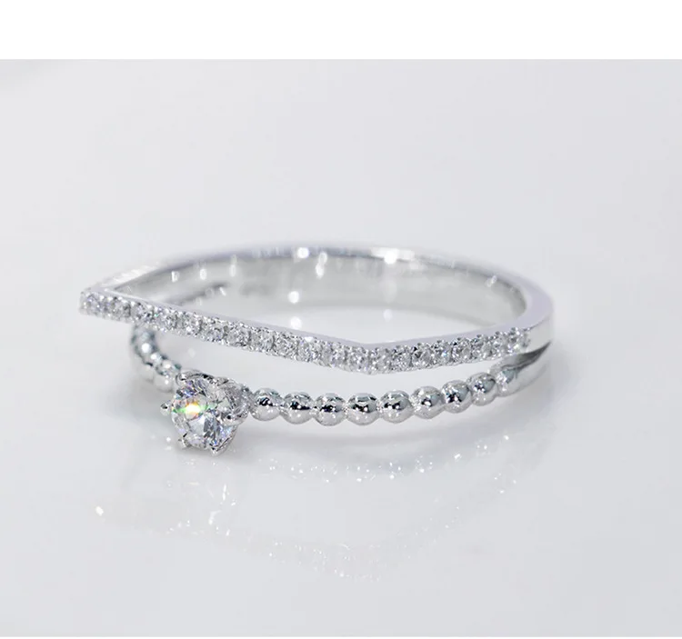 925 Gümüş Yüzük Kadınlar için Basit Tasarım Çift İstiflenebilir moda takı Gelin Setleri Düğün Nişan Yüzüğü Aksesuar Görüntü 2
