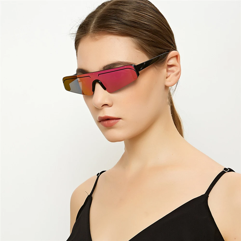 Kachawoo yarı çerçevesiz kedi göz güneş gözlüğü kadınlar için siyah mor ayna lens erkekler yarım jant güneş gözlüğü vintage parti hediyeler Görüntü 1