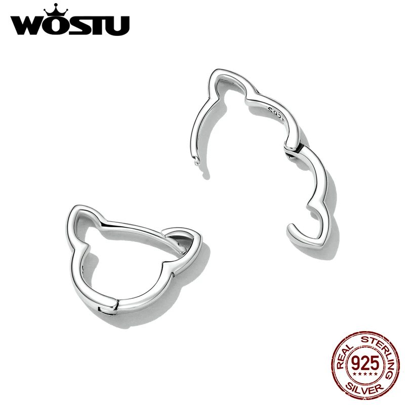 WOSTU 100 %925 Ayar Gümüş Moda Basit Kedi Şekli Küpe Kadınlar İçin 925 Gümüş Piercing Hayvan Hoop Küpe Güzel Takı Görüntü 4