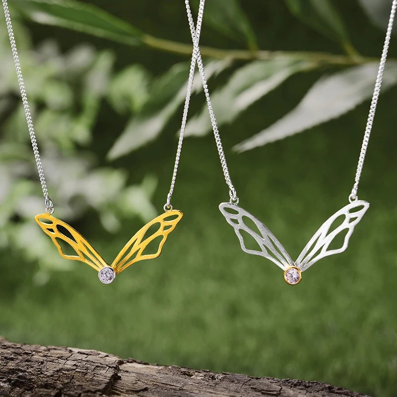 Lotus Eğlenceli Gerçek 925 Ayar Gümüş El Yapımı Tasarımcı Orijinal Güzel Takı Hollow Kelebek Kanatları takı seti Kadınlar için Görüntü 3