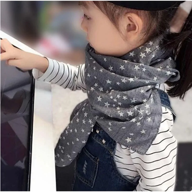 Koreli çocuk Eşarp Pamuk Keten Sevimli Baskı Yıldız Açık seyahat boyun desteği Yumuşak Moda Uzun Basit Ebeveyn Çocuk Şal C8 Görüntü 5